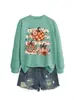 Amazon eBay sitio independiente moda casual mujer tres flores calabaza otoño e invierno cuello redondo manga larga sudadera playera base