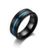 Acessórios de fornecimento transfronteiriço anel de aço inoxidável preto com ranhuras azul duas cores joia moda joia de aço titânio