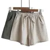 2026 Nuevos Shorts de Algodón y Lino de Cintura Alta, Pantalones Cortos Ajustados Sueltos Adelgazantes, Pantalones Elásticos Delgados de Talla Grande