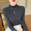 Suéter de cuello alto a la mitad nuevo por dentro base de punto camisa de manga larga ajustada estilo western diseño calado cuello alto top de moda