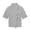 Camisa de Manga Curta com Gola Alta e Design Irregular, Estilo Retro Simples Americano, Design Solto e Versátil para Homens e Mulheres, Tendência