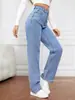Nuevos Jeans Europeos y Americanos Transfronterizos de Amazon Aliexpress Jeans Rectos Ajustados de Cintura Alta para Mujer Estilo Caliente