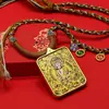 Tíbet Clásico Negro Oro Finamente Elaborado Pintado a Mano Incrustaciones de Oro Thangka Zodiaco Ocho Deidades Guardianas Buda Amuleto Collar Colgante Redondo