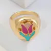 Moda Europeia e Americana Esmalte Glaceado Feminino Gota de Óleo Tulipa Flor da Sorte Tendência Estiloso Fotografia de Rua Doce Anel Joias