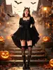 Disfraz de Bruja de Halloween, Vestido Negro Gótico Europeo y Americano, Atuendo para Actuación en Escenario, Disfraz de Sombrero de Bruja del Bosque