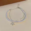 Pulseira de Pérolas Shijia para Meninas Empilhável Camada Dupla Redonda Luxo Leve Nicho Exquisito Pulseira de Pérolas Francesas com Laço