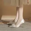 Jin Gang CH8089-3 Sapatos de Casamento Sapatos de Casamento Boca Rasa Salto Alto Feminino 2025 Nova Coleção Primavera e Outono Salto Agulha Bico Fino