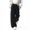 Jeans Rectos Negros Americanos para Mujer, Pantalones Casuales Sueltos de Pierna Ancha Estilo Retro con Caída, Pantalones Adelgazantes de Largo Completo