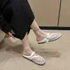 Zapatos de Red Tejida Huecos Estilo Francés con Suelas Suaves, Medias Pantuflas para Mujer, Sandalias Planas Mary Jane Cerradas para Exteriores de Verano 2025