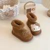 Botas de Felpa de Algodón Retro para Niños Otoño/Invierno Nuevo Estilo Niñas Estampado de Leopardo Lazo Muñeco de Gato Botines Cortos Peludos