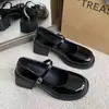 2025 Novo Estilo College Britânico Uniforme JK Sapatos Pequenos de Couro para Mulheres Baixas, Sapatos Mary Jane Pretos de Couro Envernizado com Salto Alto para Mulheres