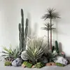 Plantas Verdes Simuladas com Toque de Luxo, Combinação de Paisagismo com Plantas Artificiais, Conjunto Completo de Decorações para Janelas Internas, Design Criativo Biomimético Estilo Wabi-Sabi