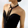 Collar de Perlas con Lazo Retro Barroco Francés, Elegante Cinta Afelpada, Cadena Clavicular de Lujo Ligero