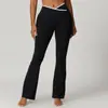 Pantalones de Pierna Ancha Acampanados de Tiro Alto Cruzados Estilo Europeo y Americano Color Nude con Micro-Campana para Mujer, Deportivos Ajustados que Levantan los Glúteos, Yoga, Fitness, Secado Rápido, Largos
