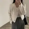 Actualización de talla de envío chaqueta corta de tweed de manga larga con cuello redondo y falda de línea A, nueva y chic para otoño e invierno