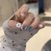 Nuevas Piezas de Uñas de Arte Más Vendidas, Estilo Fresco y Dulce Femenino, Ojo de Gato Azul Margarita Uñas Portátiles Venta al Por Mayor