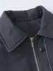 FORN3 Harrington Retrô Atmosfera Cinza Profundo Gola Alta Jaqueta com Zíper Roupas de Algodão Casaco Curto de Lã Casual