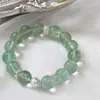 Pulsera de Joyería para Mujer, Pulsera de Fluorita Verde Natural, Cadena de Cuentas Redondas Manbo Menta, Pulsera de Perlas para Niñas, Regalo para Mujer