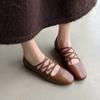 Sapatos Mary Jane com Tira Cruzada de Couro Bovino de Primeira Camada Estáveis e que Não Caem Outono 2025 Aumento Interno Salto Baixo Bico Redondo Couro Genuíno para Mulheres