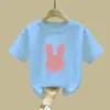 2481# Camiseta de Manga Corta para Niña Camiseta de Conejito Bebé Ropa de Verano para Niños Top de Manga Media con Cuello Redondo para Niños Grandes