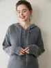 Suéter de Cachemira con Capucha Estilo Coreano Holgado para Mujer, de Longitud Media, que se Ajusta a la Cadera, Jersey Engrosado, Nueva Tejido de Punto Otoño e Invierno 2026