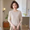 Camiseta fina de moda 2026 para mujeres de mediana edad y mayores, top elegante de manga larga para otoño, suéter de punto para señoras de mediana edad
