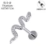 Pendientes para Labio Uña de Mano con Forma de Serpiente F136, Clavos para Hélice Auricular, Pendientes de Aleación de Titanio para Piercing No Alergénico con Base Plana de Rosca Interna G23