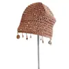 Gorro Tejido Calado Hecho a Mano Estilo Bohemio para Mujer, Gorro de Lana Transpirable para Verano con Borlas de Conchas, Gorro de Cabeza de Moda
