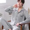 Pijama masculino primavera e outono malha de algodão manga longa simples tamanho plus size jovem traje para casa