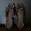 Sandalias de Verano Chuyuji Retro Sencillas con Lazo de Una Sola Tira y Punta Abierta de Tacón Medio para Mujer