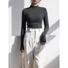 Camiseta Básica Lisa de Manga Larga Ajustada DeRong para Mujer, Nueva Versátil Top con Cuello Alto para Mujer Otoño/Invierno 2026