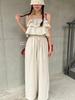 Chic Coreano Verano 2026 Conjunto de Dos Piezas de Moda: Top Camisola con Volantes en Capas + Pantalones de Pierna Ancha de Cintura Alta
