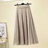 Nuevo falda midi de punto de cintura alta para otoño e invierno para mujer, falda plisada de lana línea A con dobladillo ancho estilo universitario, para combinar con un suéter