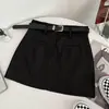 Falda de traje casual de cintura alta gris 2024 para mujer, primavera, versátil, adelgazante, línea A, falda negra anti-exposición