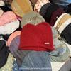 Gorro coreano con orejas de gato, color liso, informal, para mujer, con puntera de lana mezclada, cálido y rizado, de punto, para otoño e invierno.