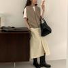 En Stock Diseño de Nicho de Primavera Estilo Coreano Simple para el Trayecto Diario Falda Larga Vintage Versátil Falda de Línea A con Abertura Frontal