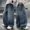 Jeans Largos de Outono para Meninos com Design Patchwork Tendência Marca Calças Compridas Moda Infantil Média e Grande Calças Casuais Roupa de Outono