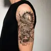 Pegatina de Tatuaje Trendy Nube Auspiciosa Blanco y Negro Dragón Verde, Nuevo Estilo Chino Tradicional Dragón Impermeable Duradero Pegatina de Tatuaje para Brazo