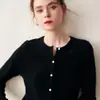 Novo Cardigã de Cashmere Liso Versátil com Gola Redonda Estilo Coreano Jaqueta Simples Solta Camisa Base