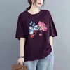 Fornecimento Transfronteiriço Camiseta de Manga Curta 100% Algodão Estampa Floral 2026 Verão Novo Estilo Europeu Tamanho Grande Elegante Soltinho