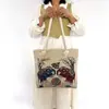 Nuevo Paño de Arena Bolsa de Flores de Seda Dorada Bolso de Hombro Bolso Tote de Gran Capacidad Bolsa de Lona Estilo Nacional Peonía Bolsa de Compras Portátil