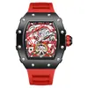 Onola Modelo Nuevo Volante de Timón Hueco de Alta Calidad Bidireccional Completamente Automático Reloj Mecánico para Hombre Negro Martillo Moda Fondo Transparente