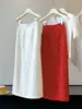 Falda de Algodón y Lino de Estilo Nuevo para Verano con Lunares y Abertura Trasera para Mujer, de Cintura Alta, Adelgazante, de Longitud Media, Falda Recta Moderna y Versátil