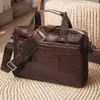 Maleta Masculina de Couro Genuíno High-End Retrô Cera de Abelha Couro Bovino de Primeira Camada Bolsa de Mão Fashion Bolsa com Zíper Multicamadas