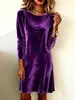 Vestido longo elegante de veludo com mangas compridas e gola redonda, novo, transfronteiriço europeu e americano da Amazon, vestuário feminino de comércio exterior