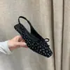 Novas Sandálias Femininas Pequenas Florais Estilo Francês Primavera/Verão, Bico Fechado, Salto Bloco, Laço Suave e Elegante, Versátil