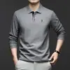 Polo de Algodón Puro de Manga Larga Transfronterizo para Hombre 2025 Otoño Nuevo Solapa Bordado Transpirable Moda Casual Camiseta de Hombre