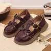 Zapatos de Princesa Cerrados de Moda Versátiles para Niñas 2026 Primavera/Verano Nuevos Zapatos Planos de Cuero Mary Jane con Moño para Niños