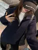 Suéter pullover feminino estilo coreano com design de zíper, cor sólida elegante, fenda lateral simples, versátil, top solto e que afina