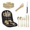 Vajilla portátil de acero inoxidable transfronteriza, cortador de alimentos, bolsa de picnic para acampar, plato de barbacoa, cuchara, tenedor, traje para exteriores